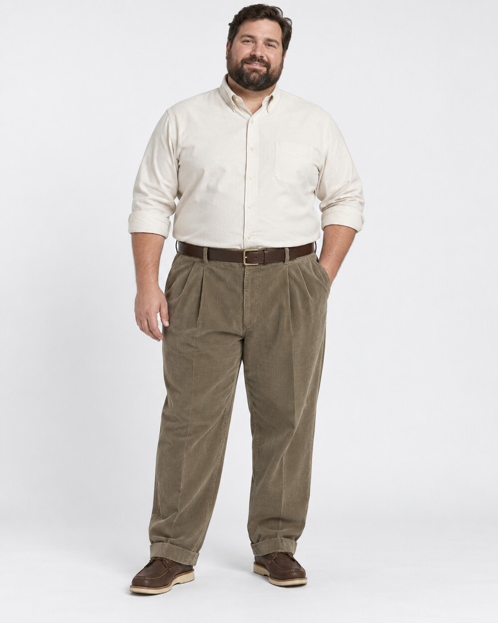 Van Heusen Tan Corduroy Pants 40x32 Cotton Pleated Front